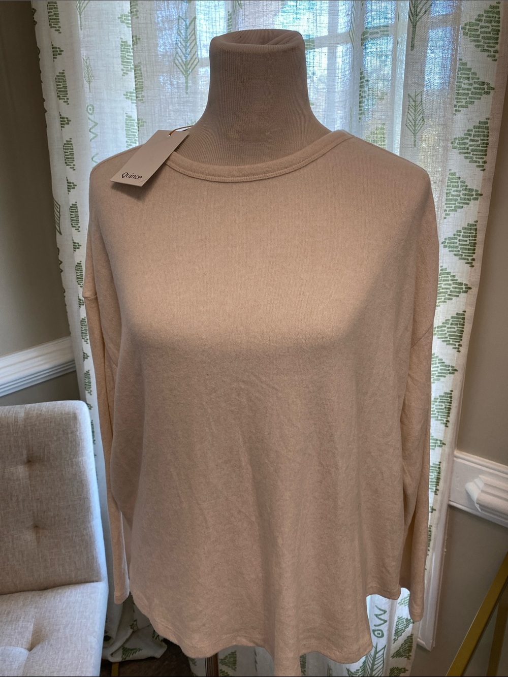 Quince Brushed Long Sleeve Lounge Tee/ Heather Oatmeal